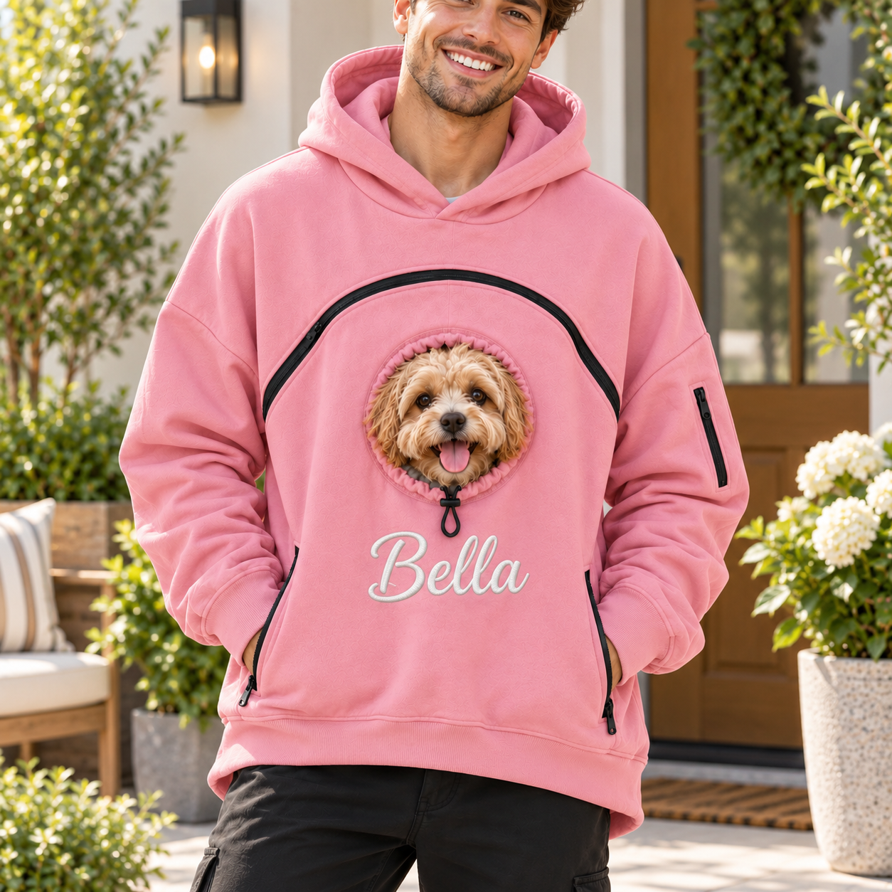 Custom Dog Pouch Sweatshirt For Pet | Personalized Embroidered Name Pet Carrying Unisex Hoodie Small Pet Owner Christmas Gift