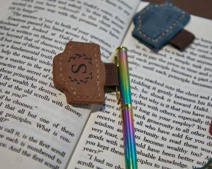 Custom Logo Leather Book Mark with Pen Holder, Engraved Magnetic Bookmark,Leather Magnetic Pen Loop for Notebook,Journal Accessory