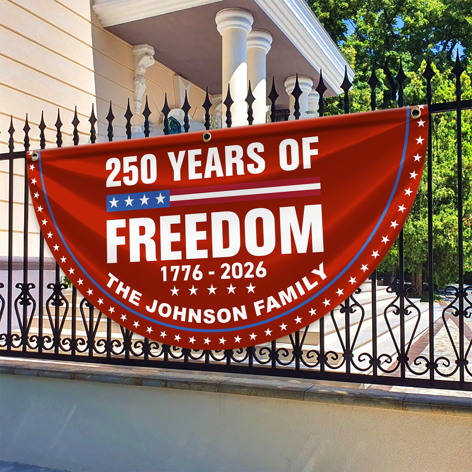 Personalized America 250th Anniversary Bunting Flag 250 Years Of Freedom Custom Family Name Non-Pleated Fan Flag