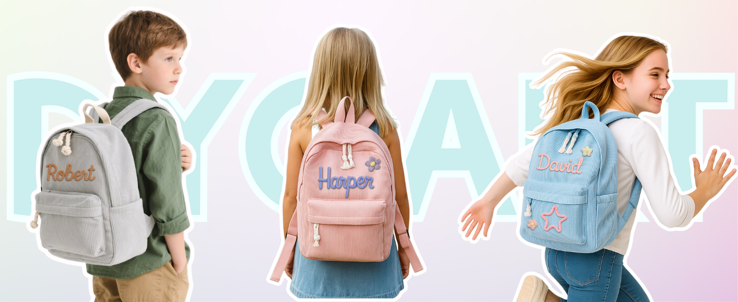 Personalized Braided Flower Rainbow Name Corduroy Kid Toddler Backpack for Preschool Kindergarten Birthday Back to School Gift for Boys Girls
