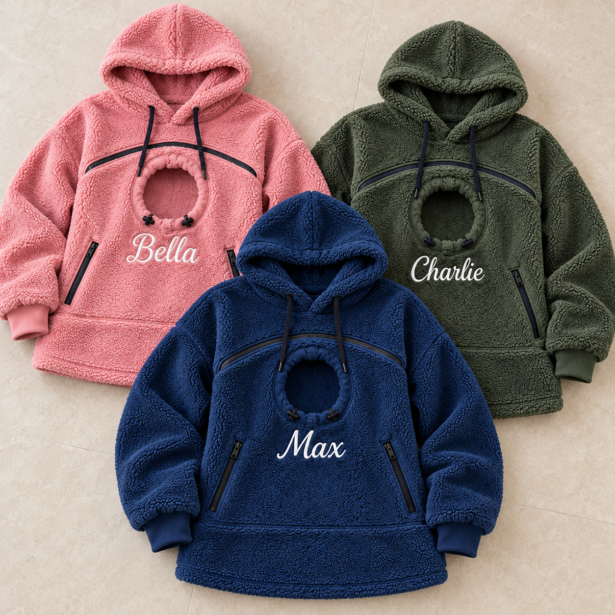 Custom Pet Carrier Pullover | Personalized Embroidered Name Fleece Hoodie, Birthday Gift for Pet Lovers