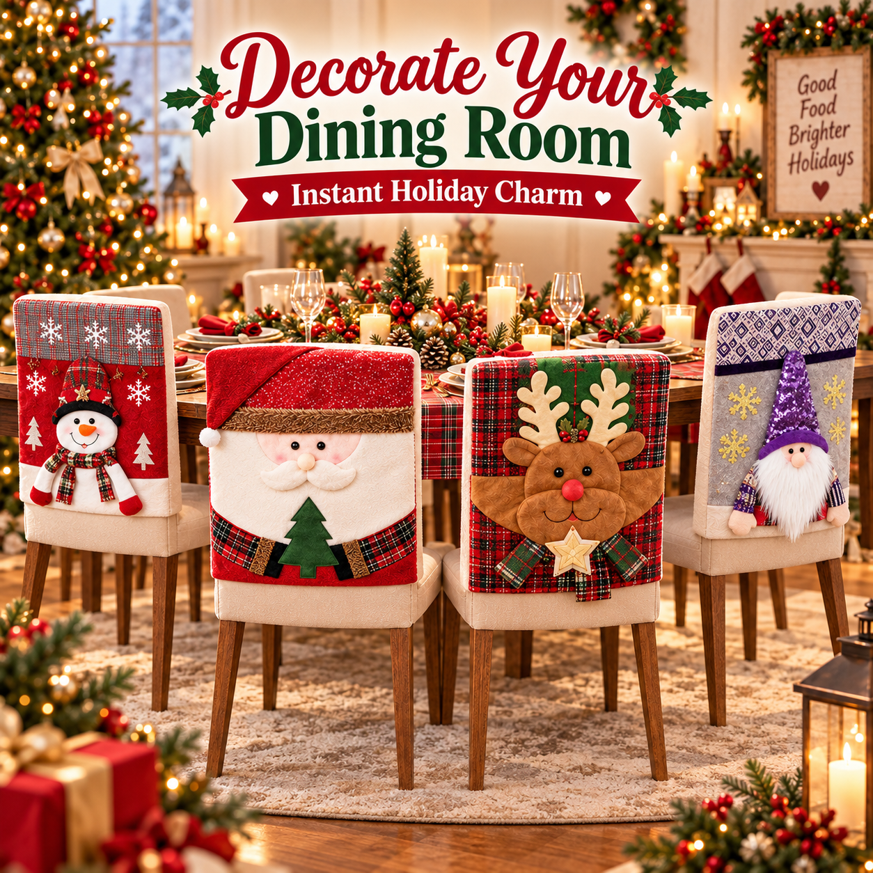 Personalized Christmas Chair Back Cover, Custom Name Santa Hat Slipcover, Gingerbread Gnome Chair Decor, Holiday Gift for Family