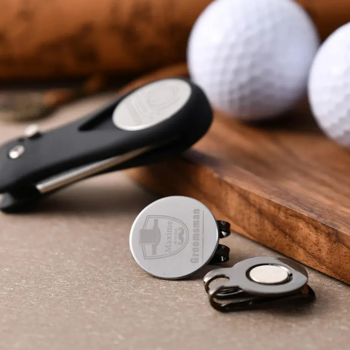 Personalized Retractable Golf Divot Tool with Custom Ball Marker for Golfers & Groomsmen