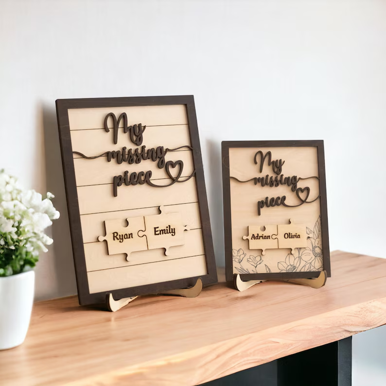Puzzle Pieces Couple Plaque, Valentine Sign, Anniversary Gift, Name Sign For Couple, Gift For Her, Puzzle Couple Name, Wood Name Sign