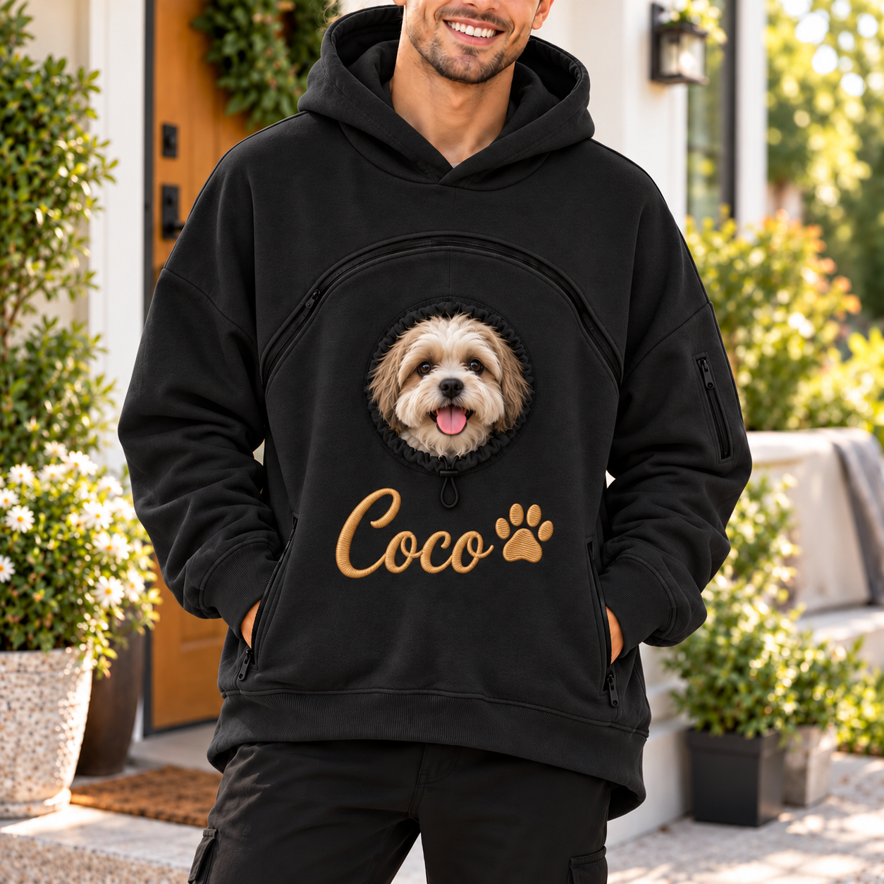 Custom Dog Pouch Sweatshirt For Pet | Personalized Embroidered Name Pet Carrying Unisex Hoodie Small Pet Owner Christmas Gift