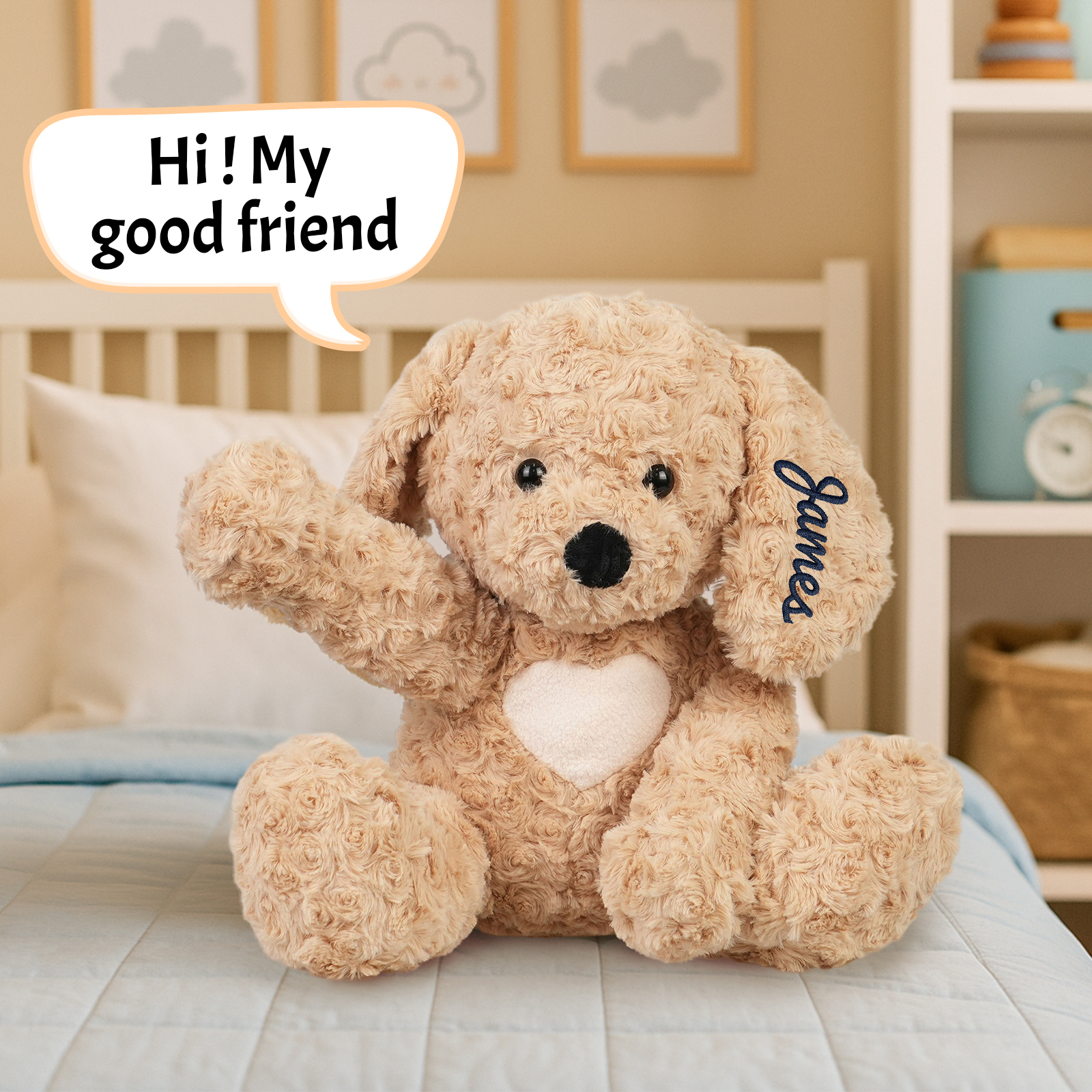 Custom Golden Retriever Stuffed Animal, 12.2" Puppy Plush Personalized Embroidered Name Stuffed Dog Plushie