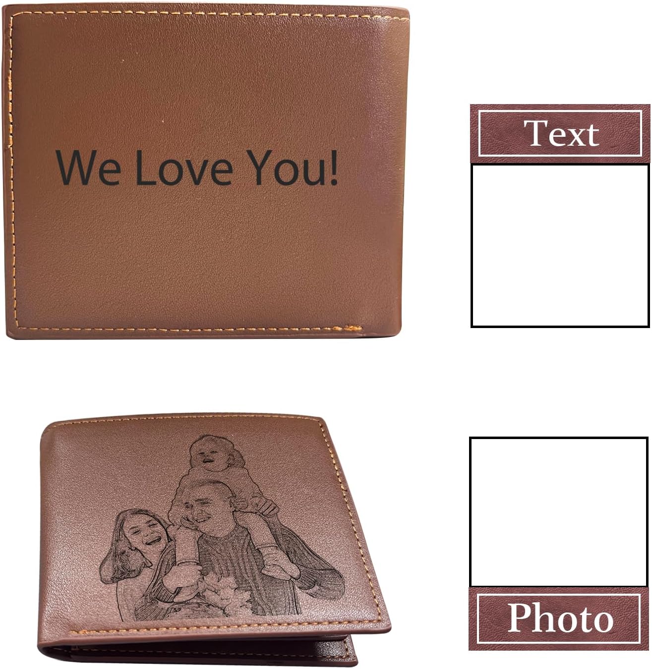 Personalized Photo Wallets for Men, Custom Name Mens Wallets for Him Boyfriend Husband Dad Men, Personalized Gifts Engraved Photo Name Text Wallets for Birthday Anniversary