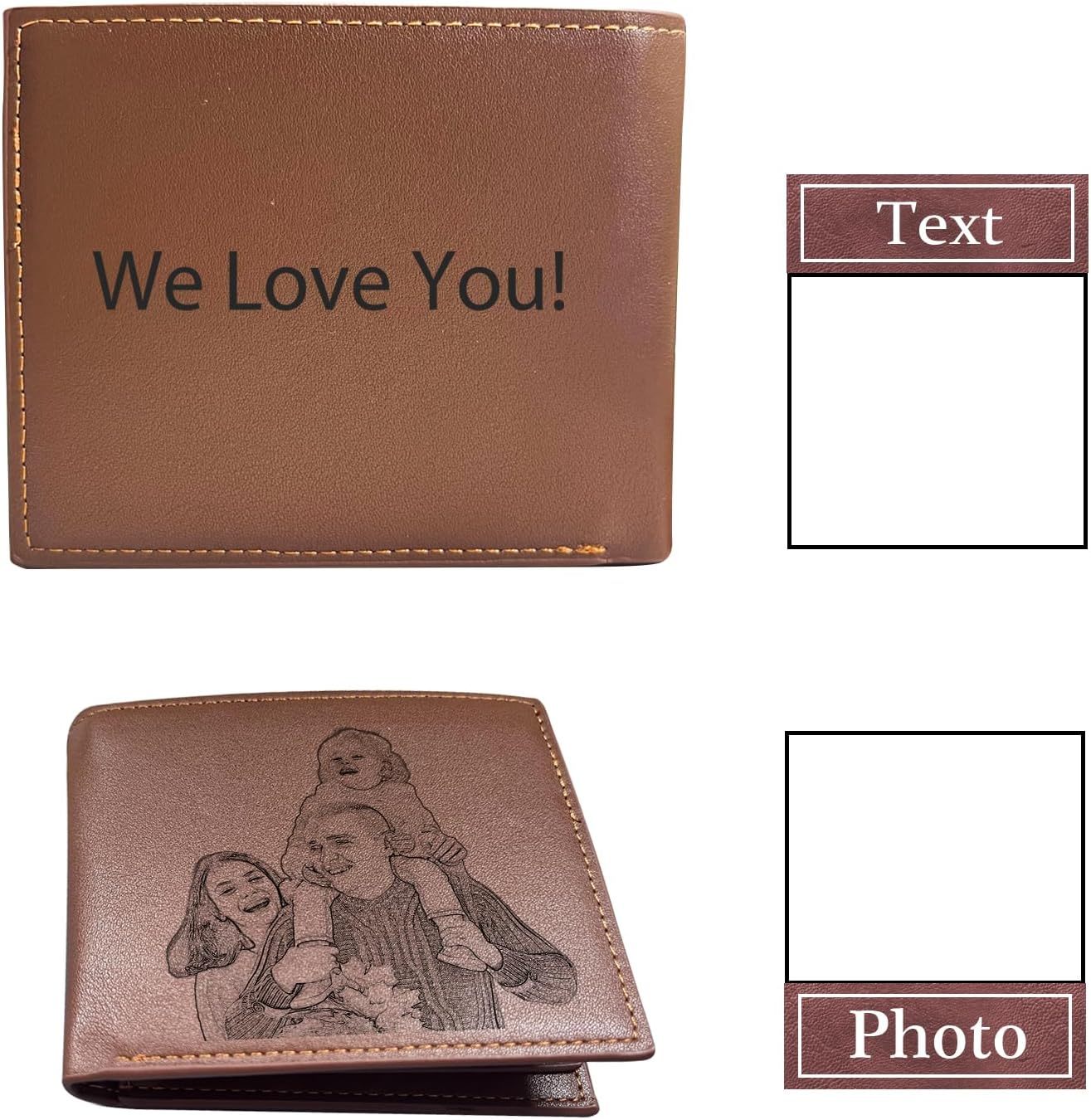 Personalized Photo Wallets for Men, Custom Name Mens Wallets for Him Boyfriend Husband Dad Men, Personalized Gifts Engraved Photo Name Text Wallets for Birthday Anniversary