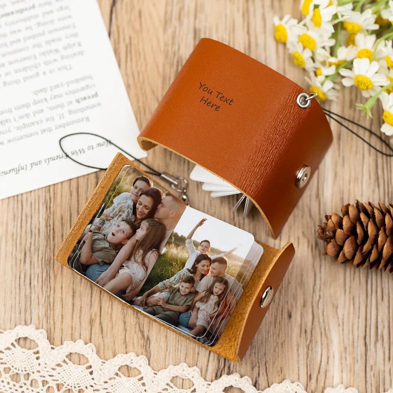 Mini Photos Album Keychain,Custom Family Photo Album Gift,Leather Album with 12 Photos,Memorial Leather Gift,Gift for Dad,Mothers Day Gift