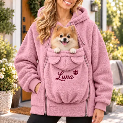 Custom Embroidered Pet Pouch Hoodie, Cat Dog & Baby Carrier Sweatshirt For Women, Kangaroo Pocket Pullover, Oversized Fleece Sweatshirt for Small Pets & Infant