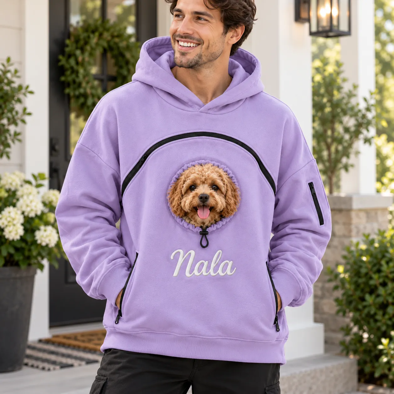 Custom Dog Pouch Sweatshirt For Pet | Personalized Embroidered Name Pet Carrying Unisex Hoodie Small Pet Owner Christmas Gift