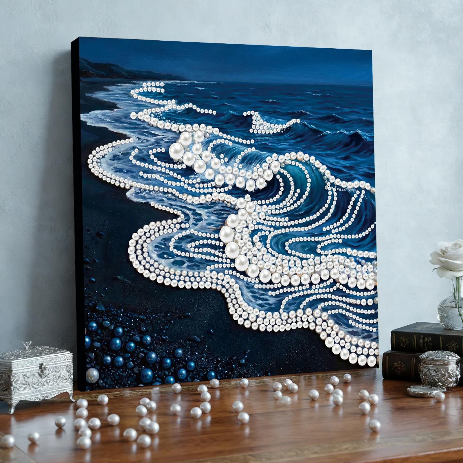 Framed Waves-Pearls Painting Kit DIY Diamond Painting Pearl Dot Crafts 
