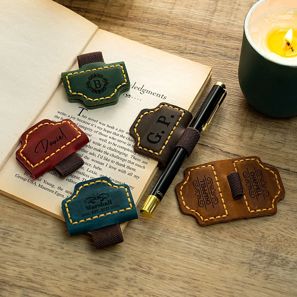 Personalized Engraved Name Magnetic Leather Bookmark Clip with Pen Holder Reading Supplies Birthday School Office Gift for Book Lover Bookworm
