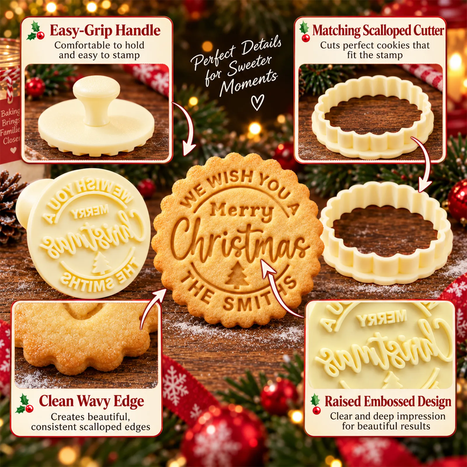 Personalized Cookie Cutter Stamp, Custom Family Name, Christmas Cookie Cutters, Baking Gift