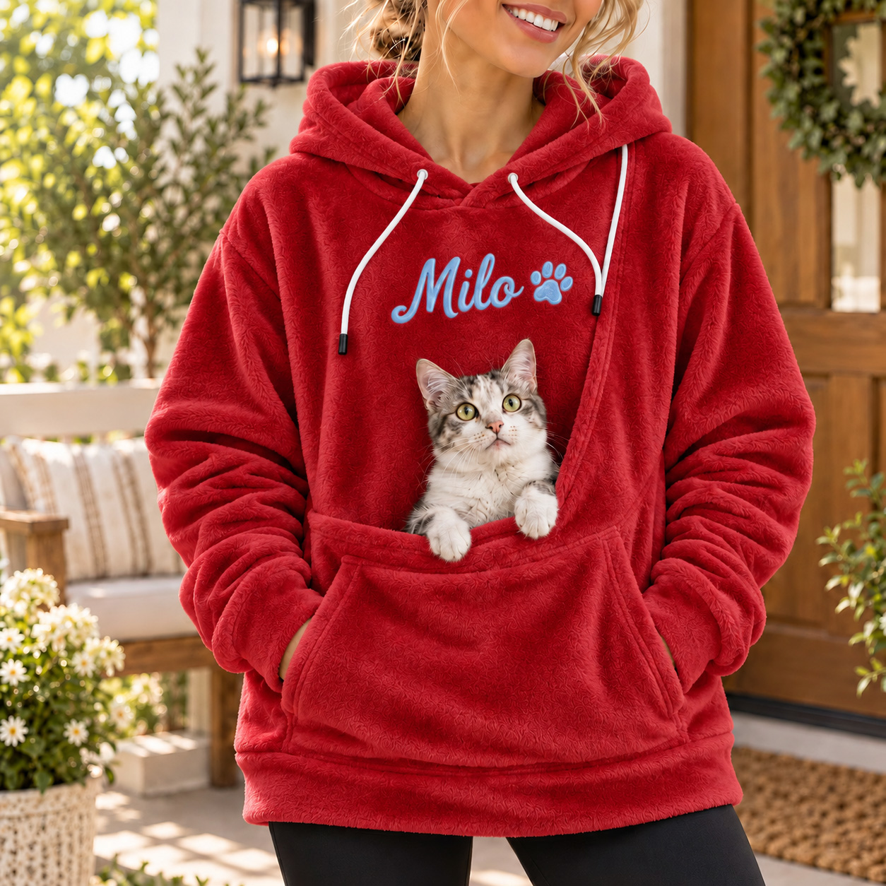 Personalized Pet Carrier Hoodie with Custom Embroidered Name, Cozy Fleece Dog & Cat Snuggle Sweatshirt with Pet Pouch, Gift for Pet Owners