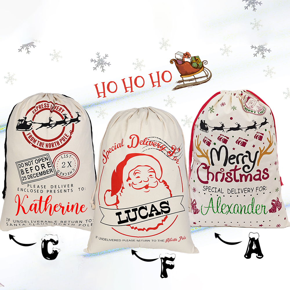 Personalized Christmas Santa Sack, Custom Canvas Gift Bag, Large Santa Present Sack for Kids, Reusable Holiday Gift Bag