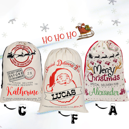 Personalized Christmas Santa Sack, Custom Canvas Gift Bag, Large Santa Present Sack for Kids, Reusable Holiday Gift Bag