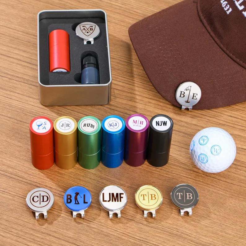 Custom Golf Ball Stamp & Hat Clip Set | Golf Ball Markers | Custom Golf Ball Stamp | Professional Golfer Accessories | Golfer Sports Gifts