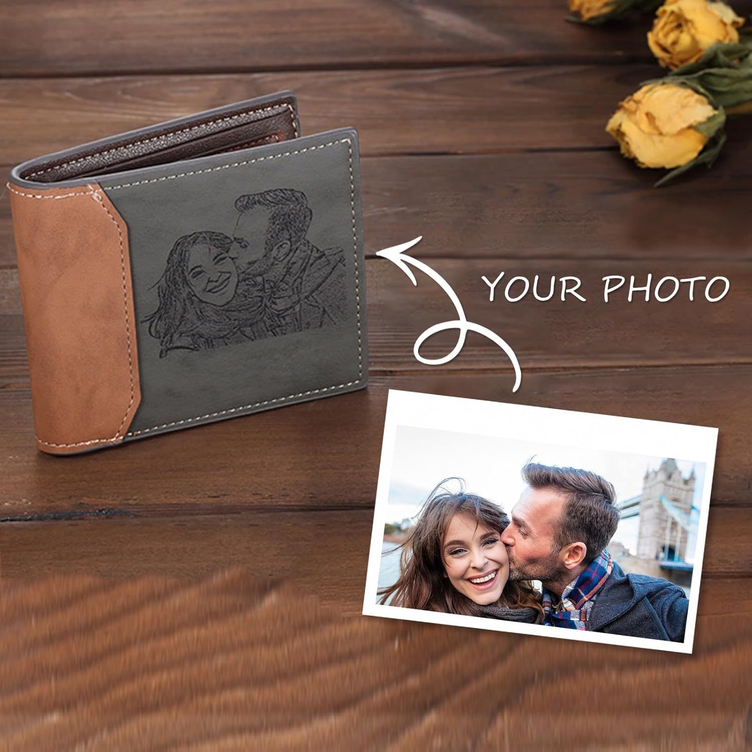 Custom Wallets for Men, Personalized Photo Wallets for Fathers Day, Personalized Gifts Engraved Wallets for Boyfriend Husband Dad Men Him