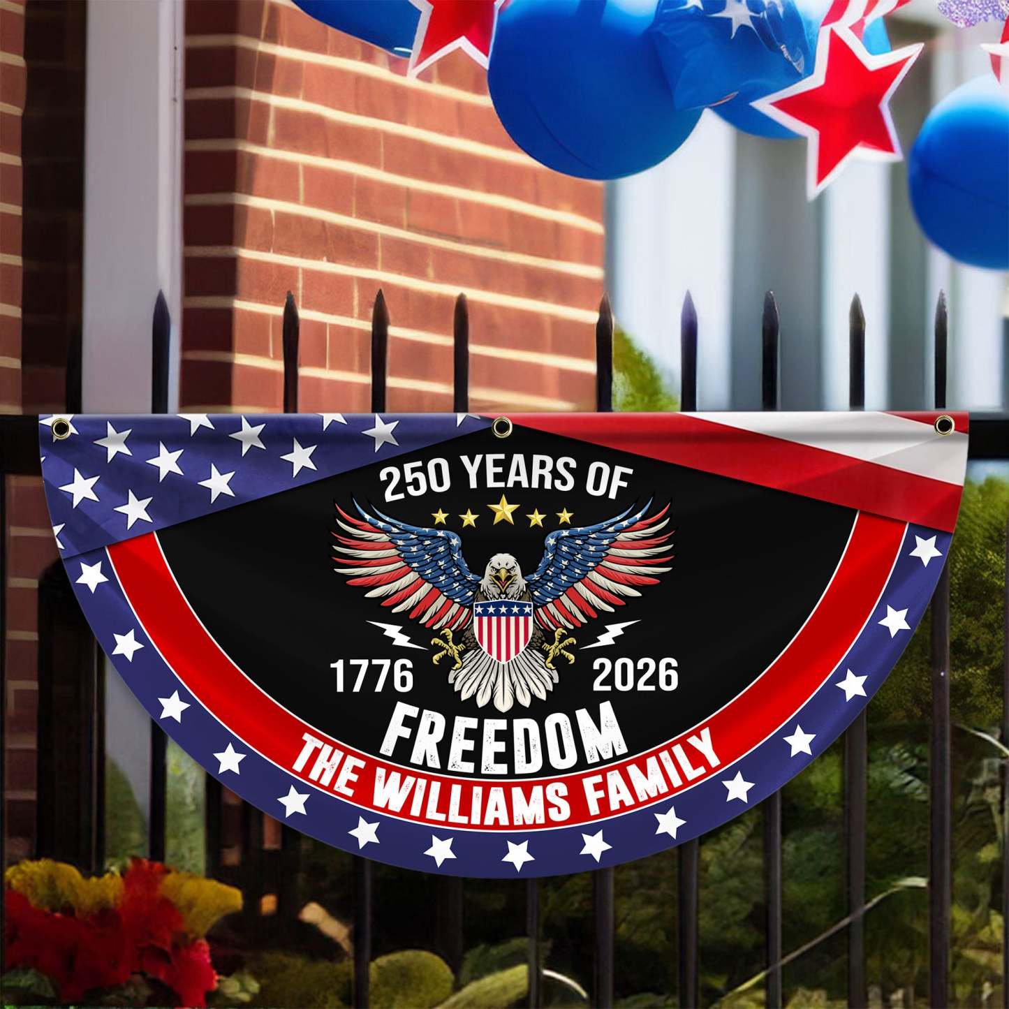 Personalized America 250th Anniversary Bunting Flag USA 250 Years Of Freedom Custom Family Name Non-Pleated Fan Flag CH07 910238