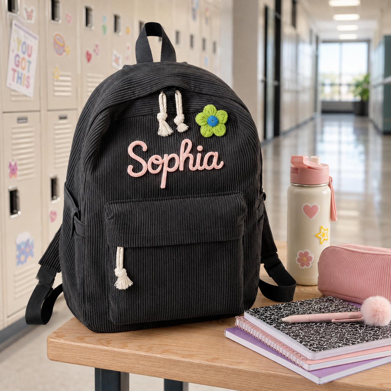 Personalized Corduroy Backpack for Kids – Custom Name School Bag