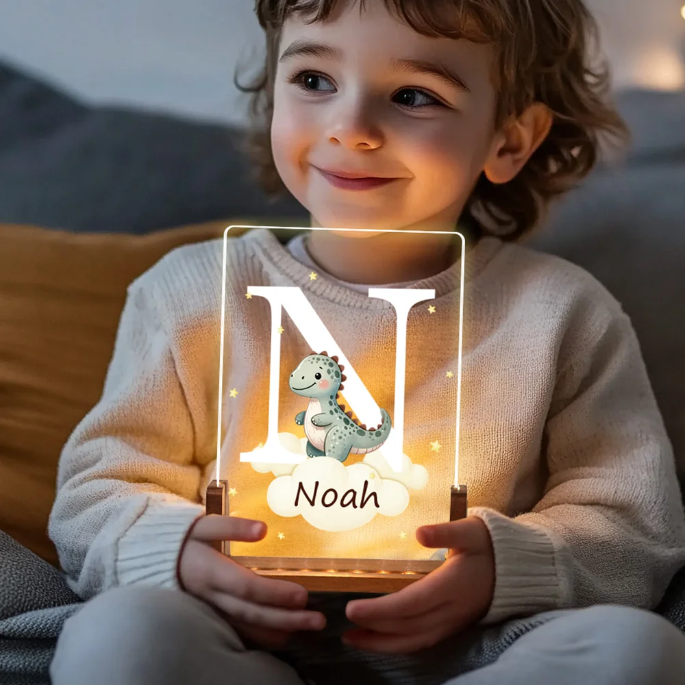 Personalized Baby Room Night Light Cute Forest Animal Acrylic Cloud Star LED Night Light Initial Birthday Children's Day Gift for Boys Girls Christmas Gift