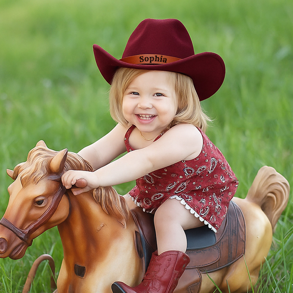 Personalized Toddler Cowboy Hat, Custom Western Hat for Kid Ages 4-8, Leather Hatband Cowgirl Hats for Girls Boys
