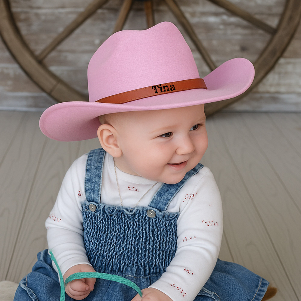 Personalized Toddler Cowboy Hat, Custom Western Hat for Kid Ages 4-8, Leather Hatband Cowgirl Hats for Girls Boys