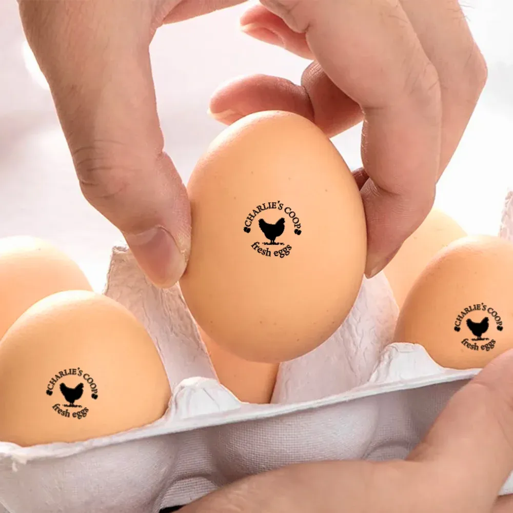 Personalized Chicken Silhouette Pattern Egg Stamp Farm Egg Label with Text and Box Birthday Mother's Day Father's Day Gift for Family Farmer Breeder