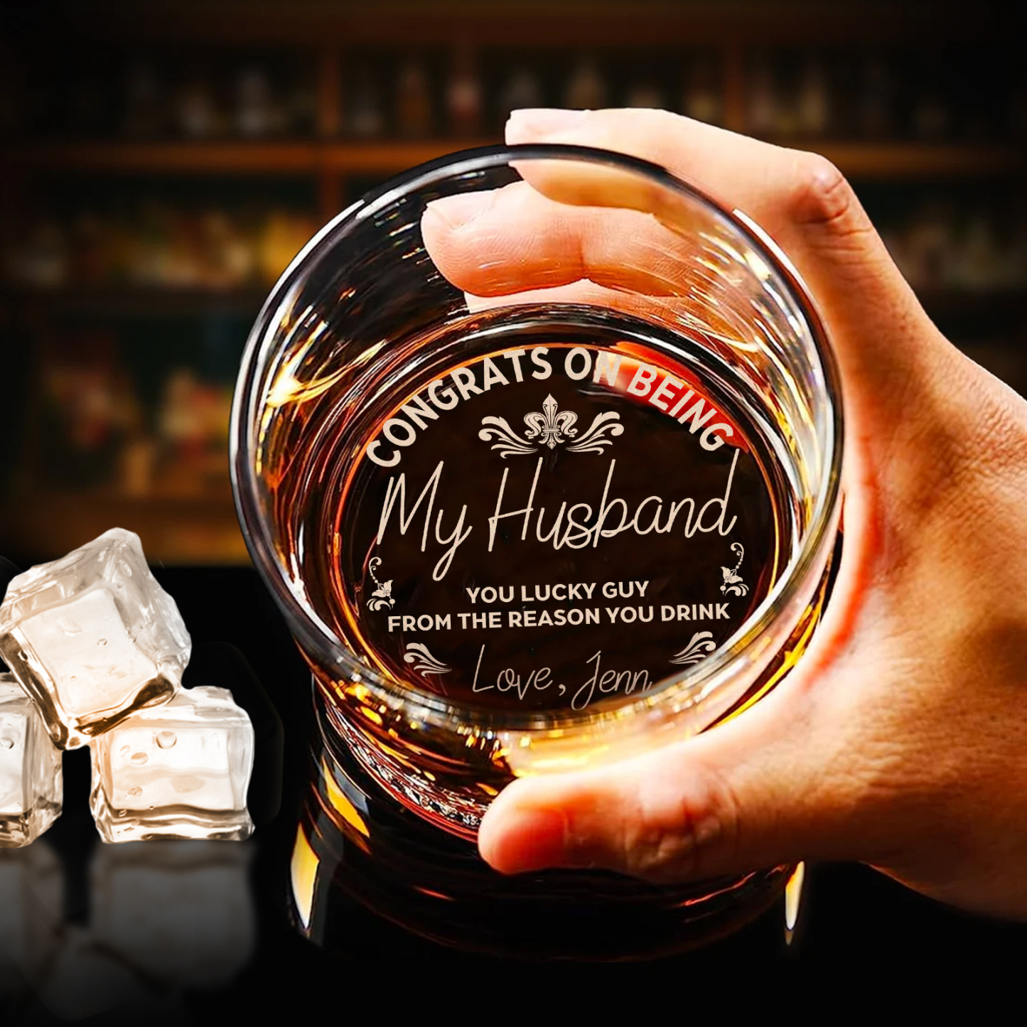 Congrats On Being My Husband Whiskey Glass - Personalized Engraved Pre