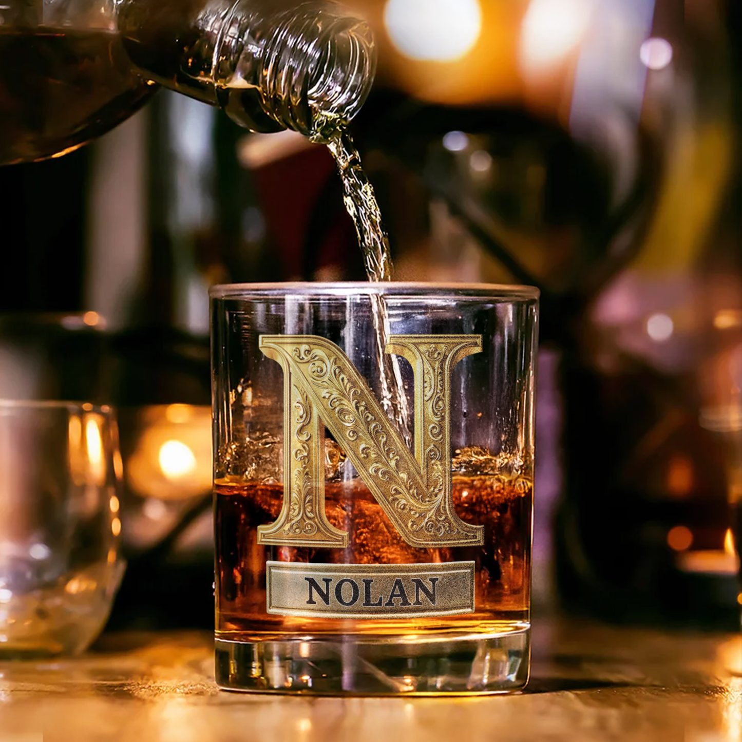 Custom Name Rose Pearl/Embossing Alphabet Wine Glass, 10oz Bourbon Whiskey Old Fashioned Glass, Anniversary/Valentine's Day Gift for Him/Her/Couple