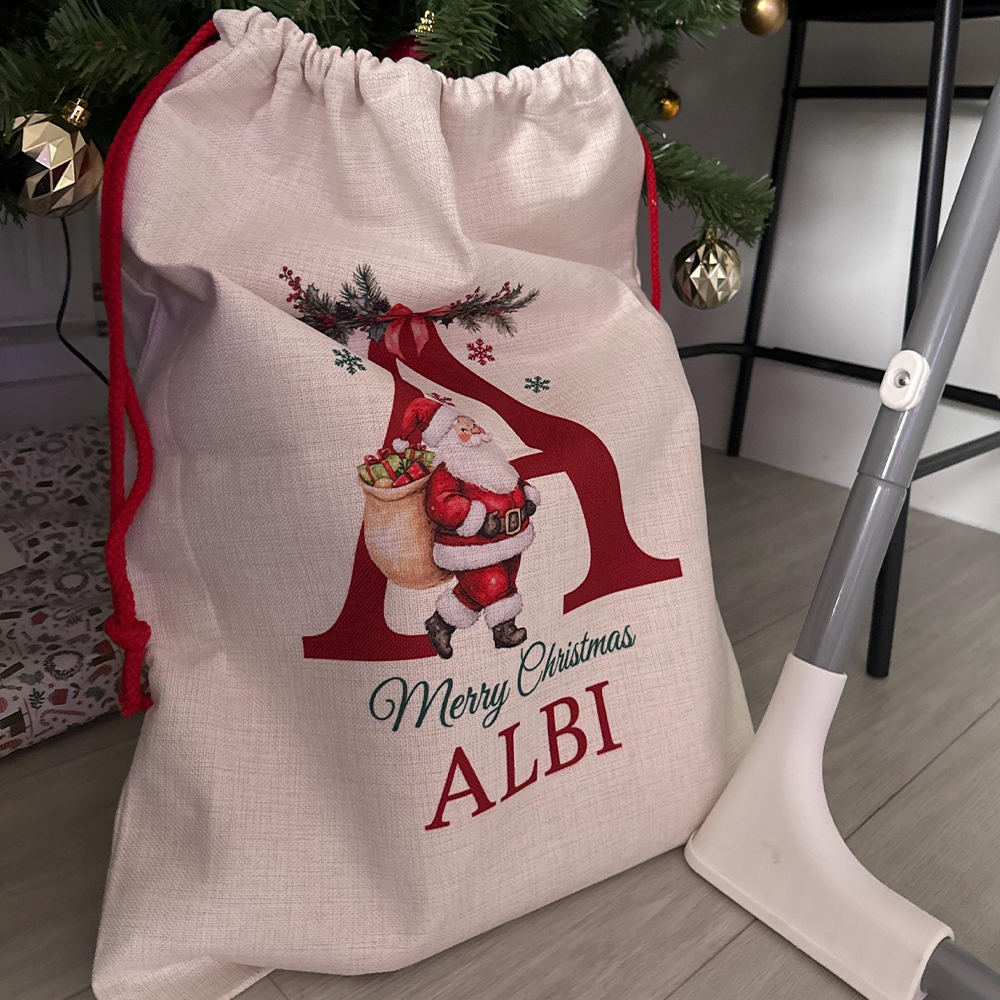 Personalized Monogram Christmas Santa Sack, Custom Canvas Gift Bag, Large Holiday Present Sack for Kids, Reusable Santa Gift Bag