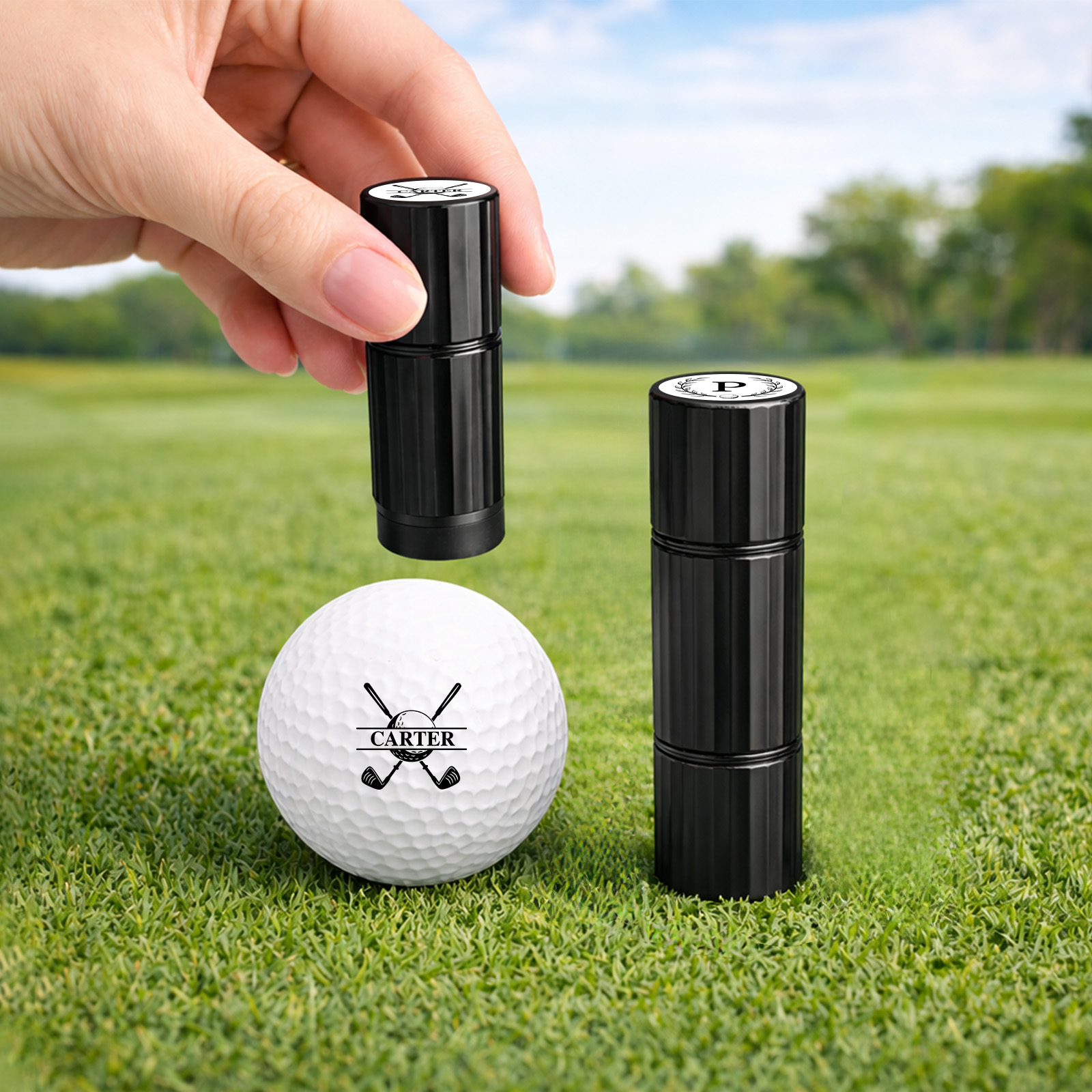 Custom Golf Ball Stamp - Double Sided Personalized 2-in-1 Marker with Name & Icon, Dual Head Reusable Ink Stamper, Water-Proof & Smudge-Free, Ideal Golf Gifts for Men, Dad, Husbands, Golfing Gear