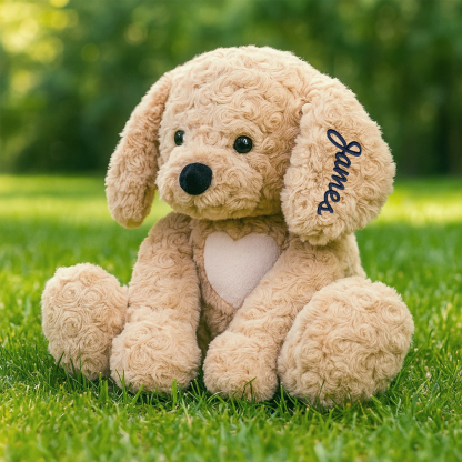 Custom Golden Retriever Stuffed Animal, 12.2" Puppy Plush Personalized Embroidered Name Stuffed Dog Plushie