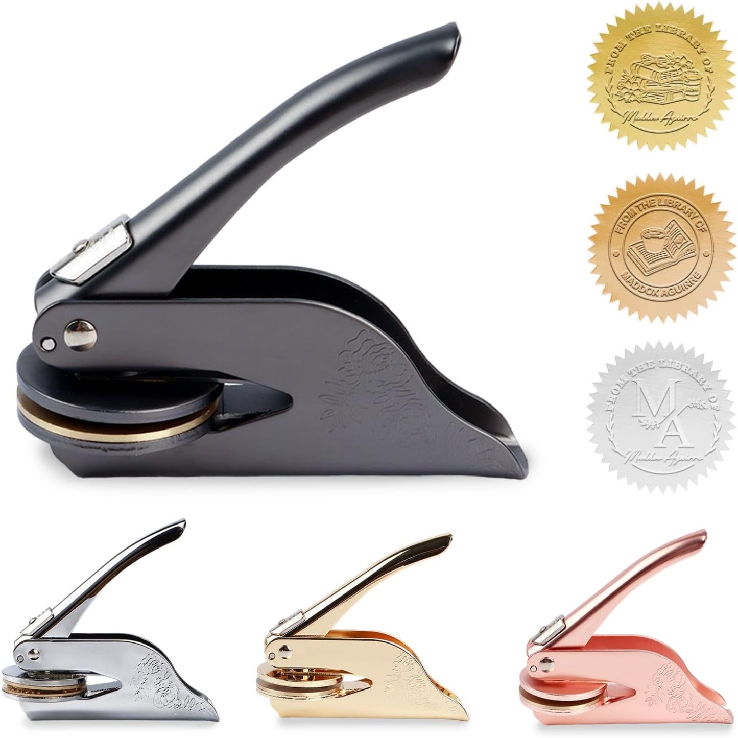 Custom Book Embosser, Personalized Embosser Stamp, Personal Library Embosser Create Unique Name Logo Design, Floral Book Stamp Seal for Wedding Business Envelope, Teacher Book Lover Gift