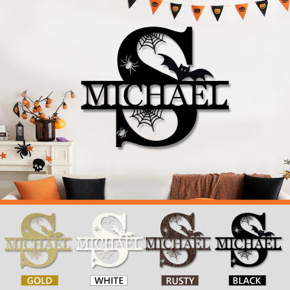 Personalize Halloween Letter Metal Sign Halloween Family Name Sign Spooky Last Name Letter Monogram Custom Metal Fall Autumn Home Decor