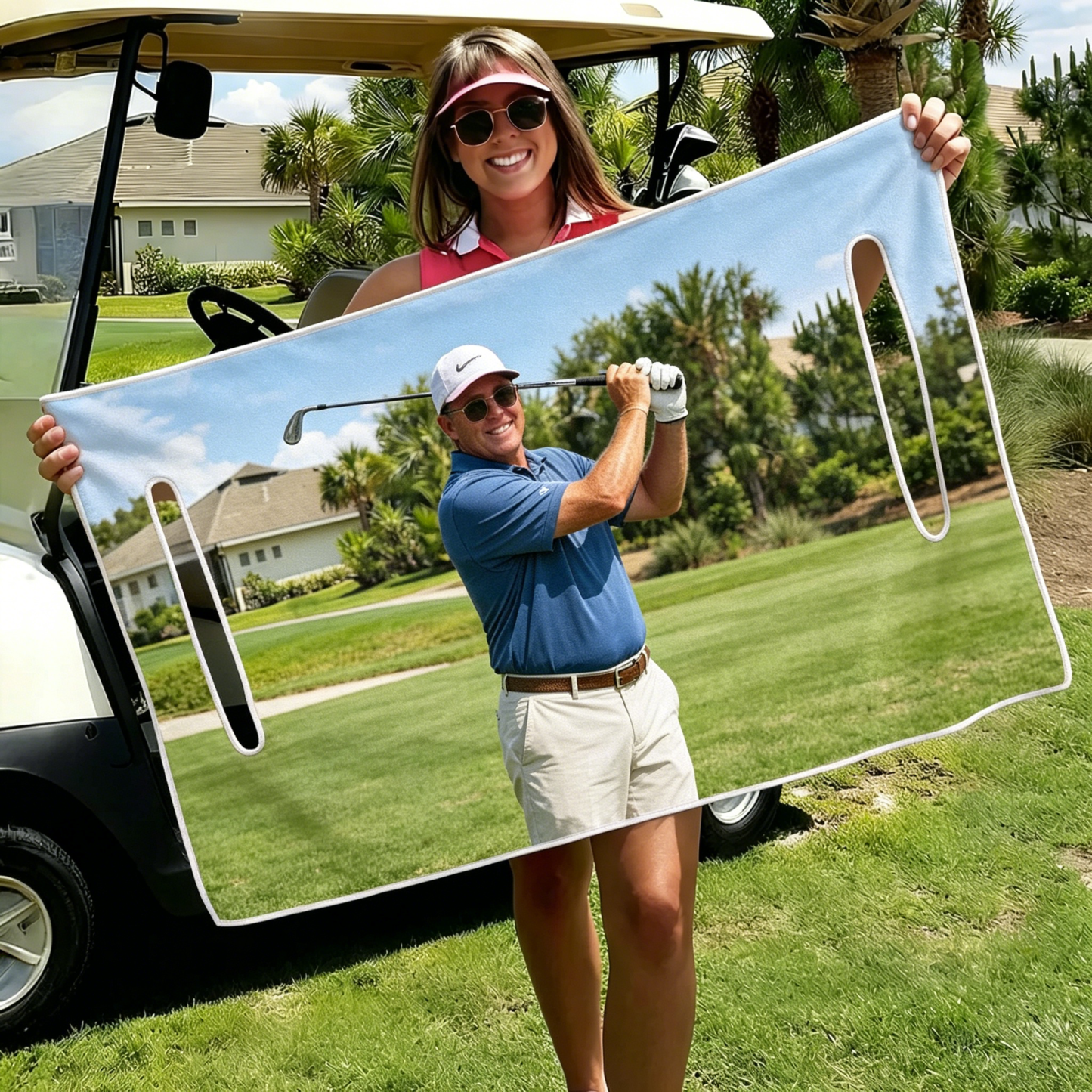 Personalized Photo Golf Seat Cover | Custom Plaid Breathable Cart Cover | Golf Accessory Birthday Gift for Men, Grandpa,Players, Coaches