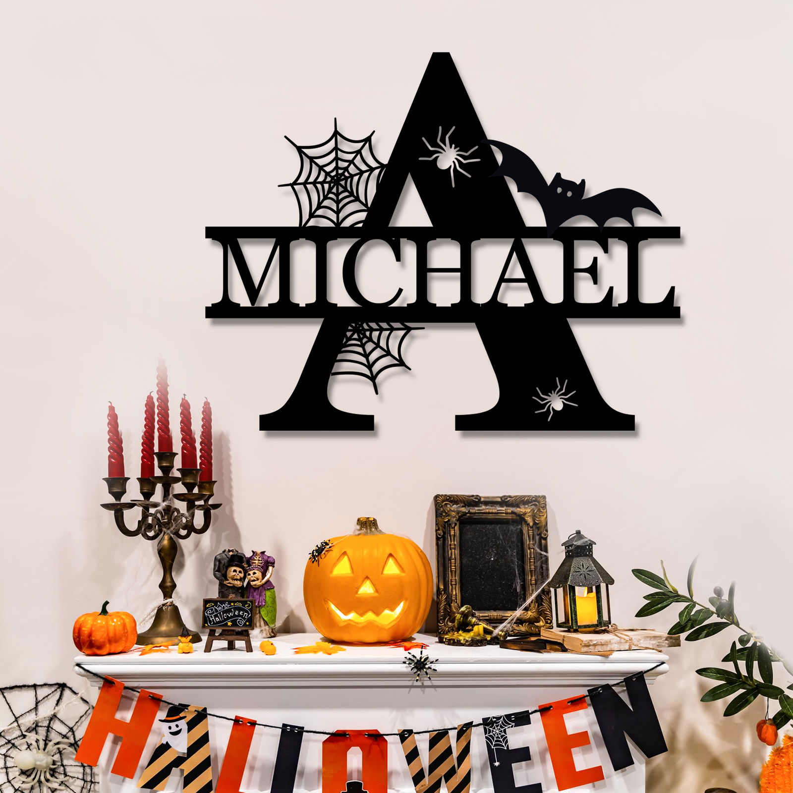 Custom Halloween Split Monogram Personalized Halloween Alphabet Letters Halloween Family Name Sign Spooky Last Name Letter Monogram Custom Metal Fall Autumn Home Decor