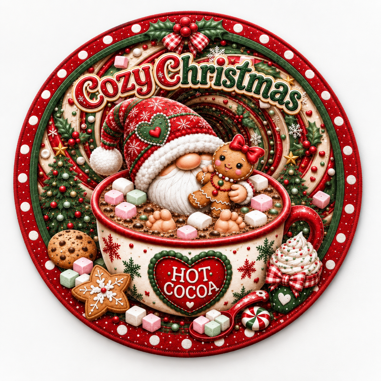 Christmas 3D Vortex Optical Illusion Round Rug Non-Slip Decorative Floor Mat, Winter Snow Forest Deer Snowman Vintage Red Truck Cabin Wreath Pattern, Indoor Holiday Home Decor Gift For Family, Christmas Enthusiasts