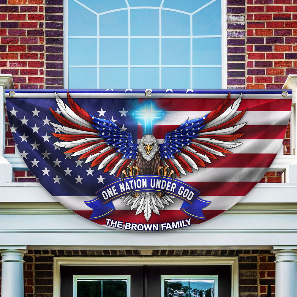 Personalized America 250th Anniversary Bunting Flag Custom Family One Nation Under God Non-Pleated Fan Flag