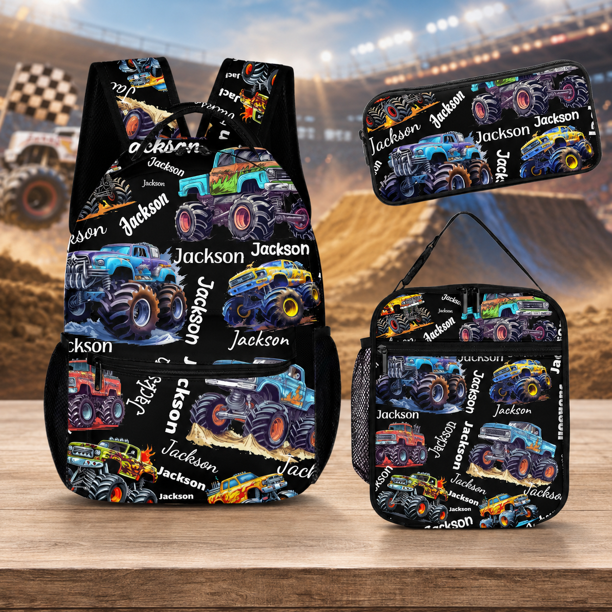 Personalized Name Monster Truck Backpack