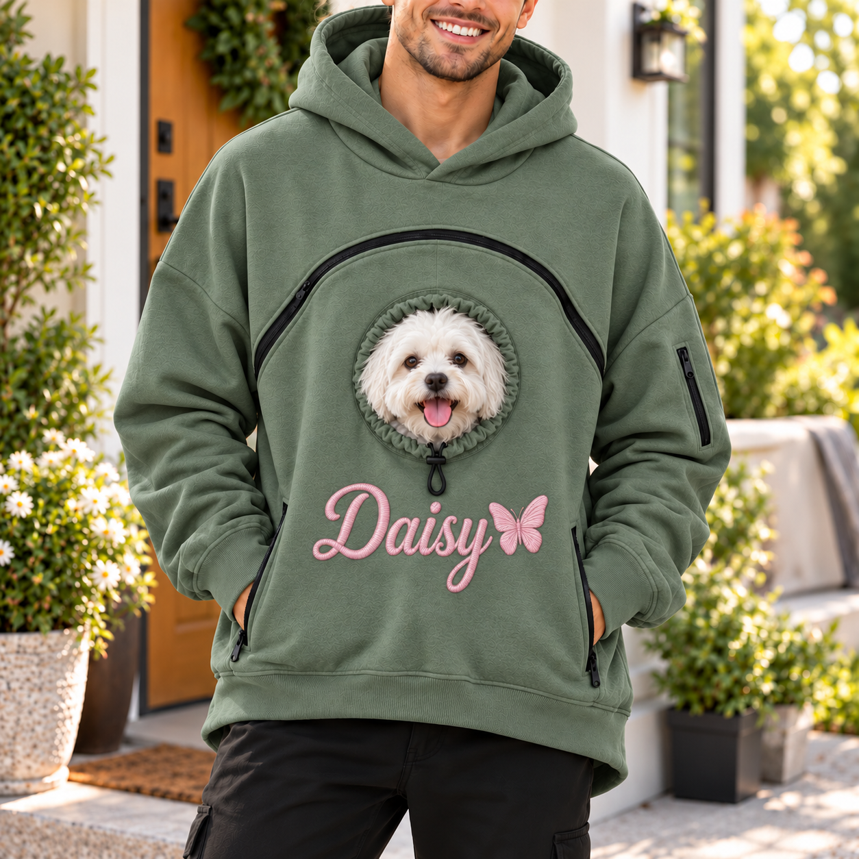 Custom Dog Pouch Sweatshirt For Pet | Personalized Embroidered Name Pet Carrying Unisex Hoodie Small Pet Owner Christmas Gift