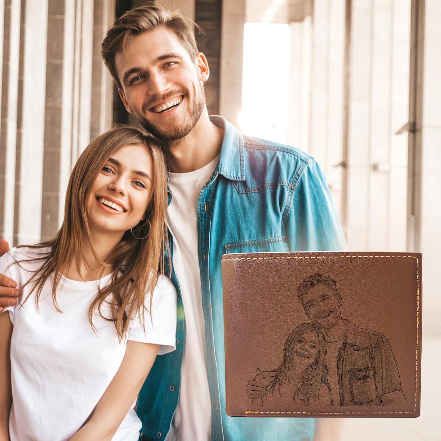 Personalized Photo Wallets for Men, Custom Name Mens Wallets for Him Boyfriend Husband Dad Men, Personalized Gifts Engraved Photo Name Text Wallets for Birthday Anniversary