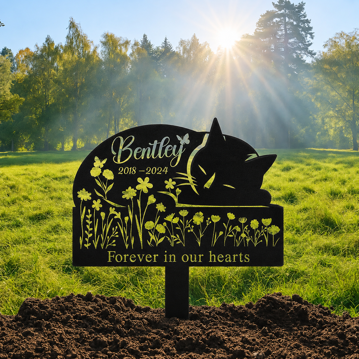 Sleeping Cat Grave Markers Outdoor, Weatherproof Metal Pet Headstone with Name & Date, Outdoor Grave Marker for Cats – Variety of Sizes & Finishes