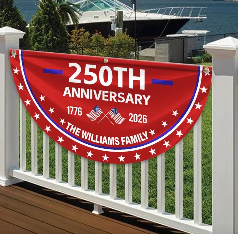 Custom Family Name 250th Anniversary 1776-2026 America Non-Pleated Fan Flag