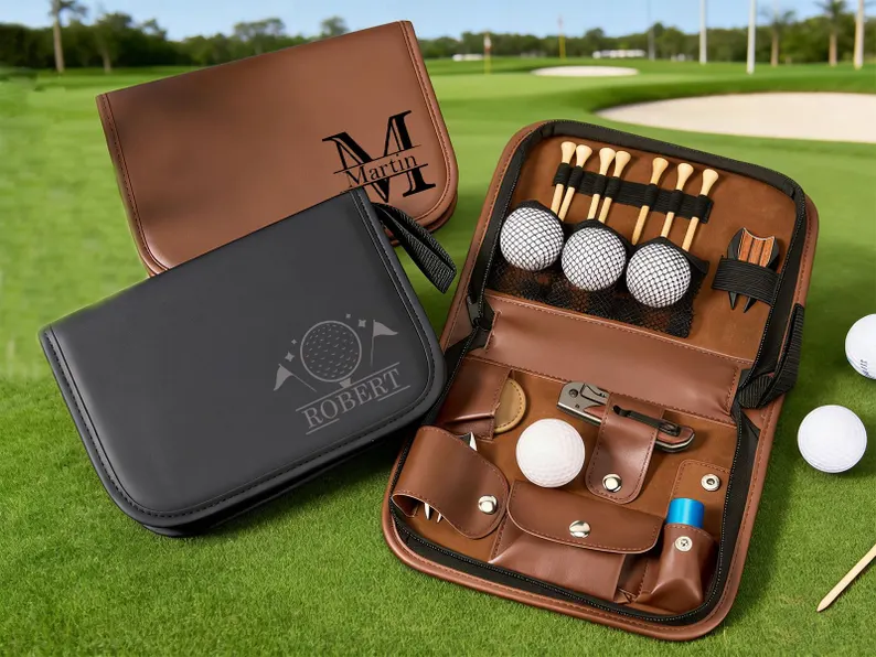 Engraved Golf Tool Kit & Accessories, Personalized Golf Gift Set, Leather Golf Organizer Bag,Golf Lover Gift For Man,Golf Coach Gift For Him