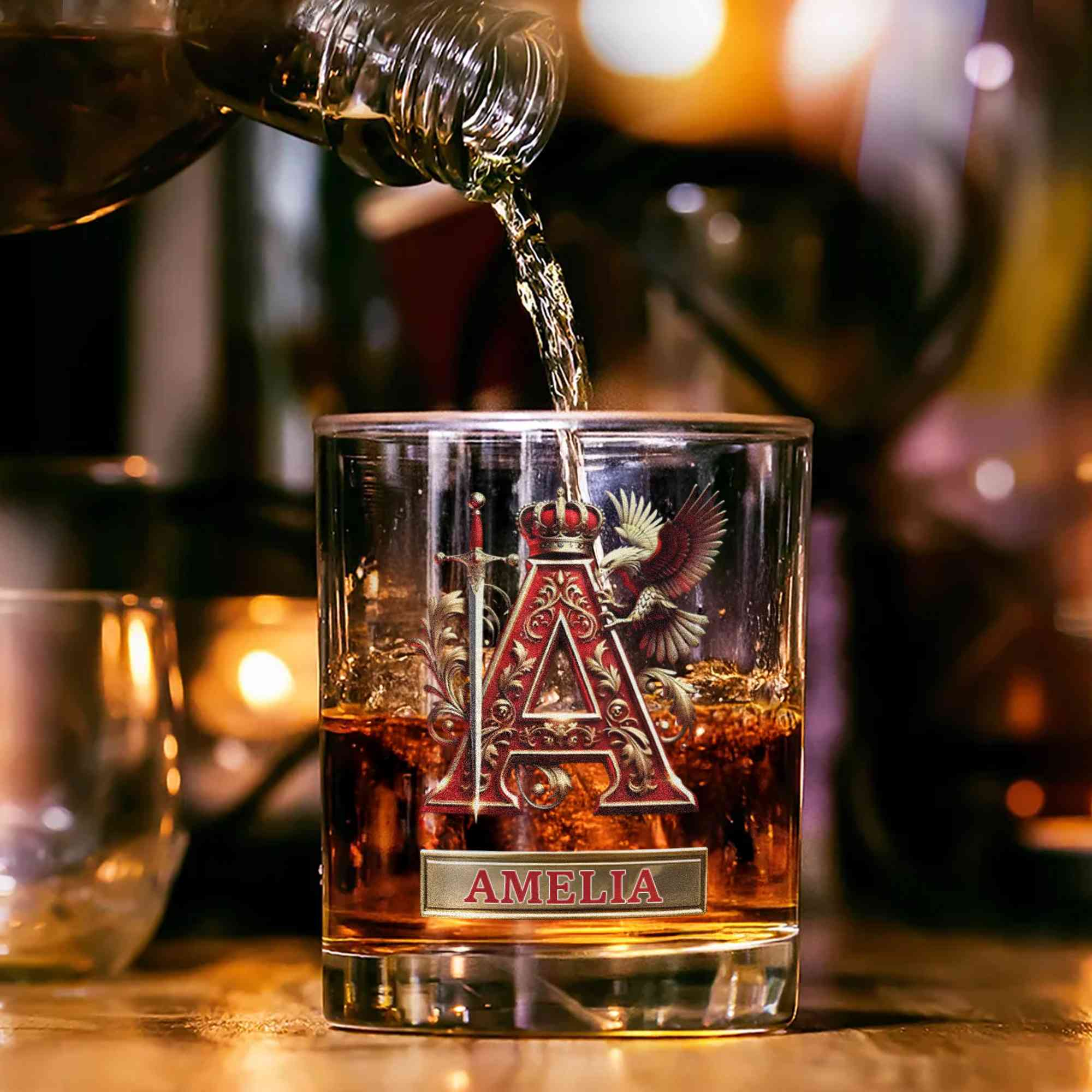 Custom Name Eagle & Sword Crown Alphabet Wine Glass, 10oz Bourbon Whiskey Old Fashioned Glass, Birthday/Father's Day/Wedding Gift for Him/Dad/Best Men