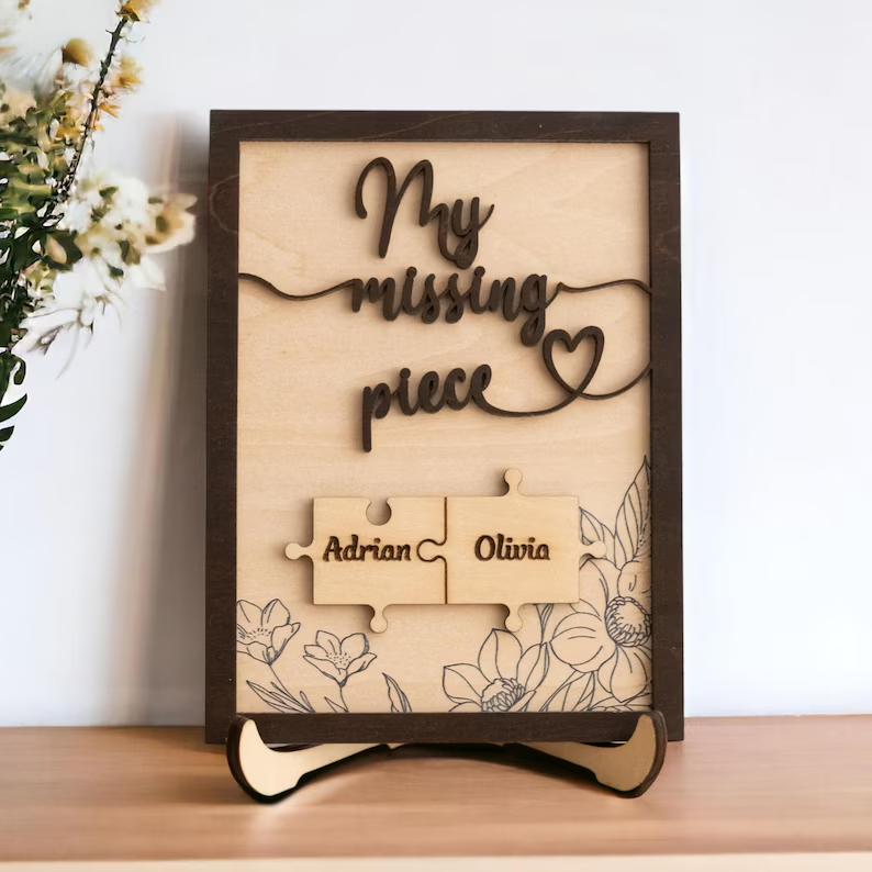 Puzzle Pieces Couple Plaque, Valentine Sign, Anniversary Gift, Name Sign For Couple, Gift For Her, Puzzle Couple Name, Wood Name Sign