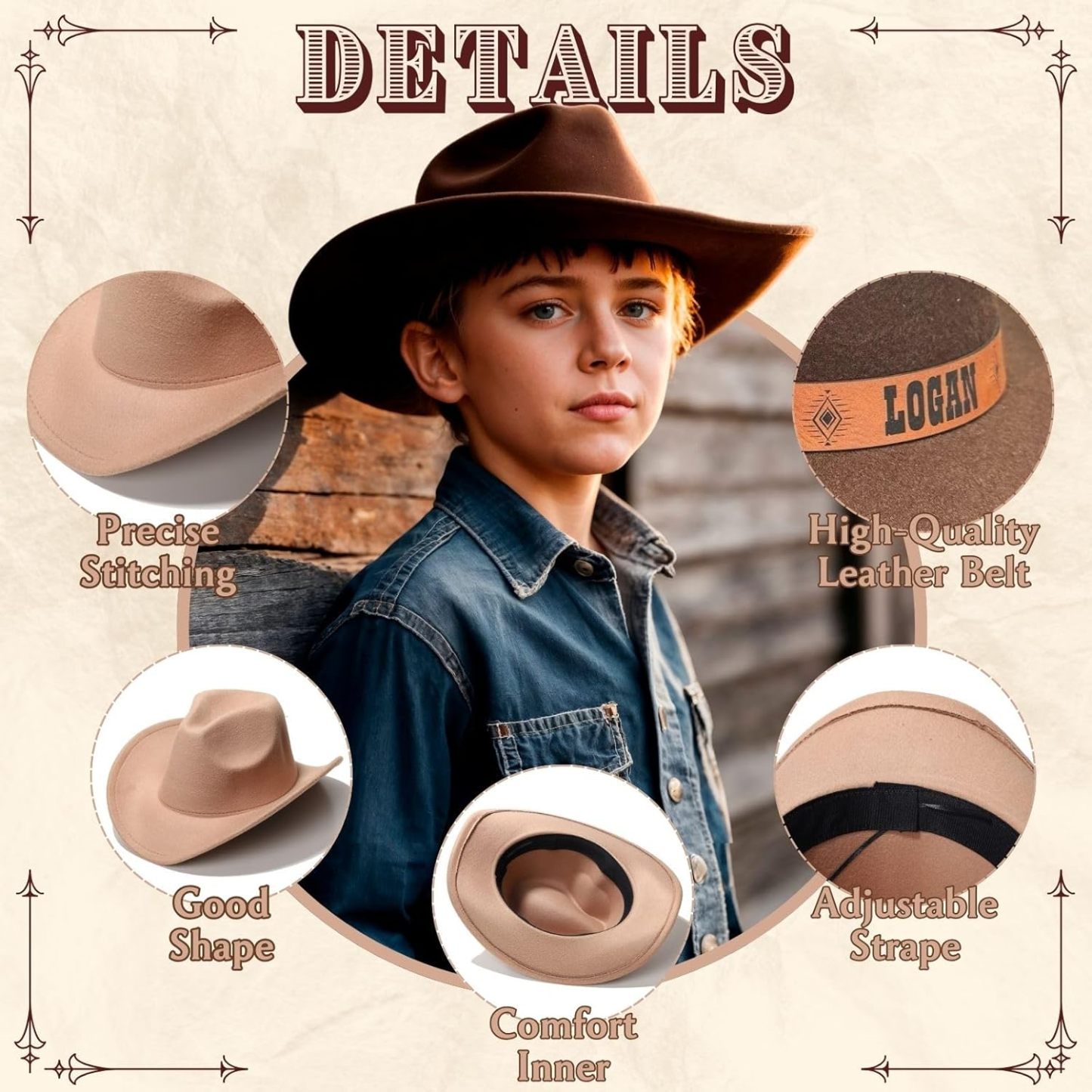 Personalized Cowboy Hat for Toddler Boys Girls, Western Hat for Kids Men Women, Custom Leather Patch Baby Cowgirl Hat