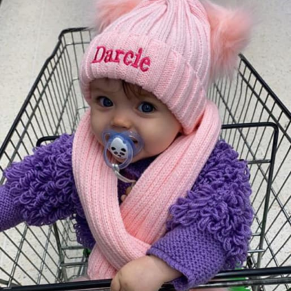 Personalized Embroidery Kid Pom Pom Hat and Scarf